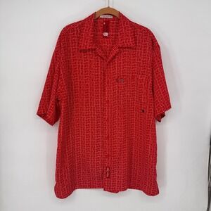 Marc Ecko Unltd Button Up Shirt Men Large Red Excellent Geometric Grid Y2K Urban